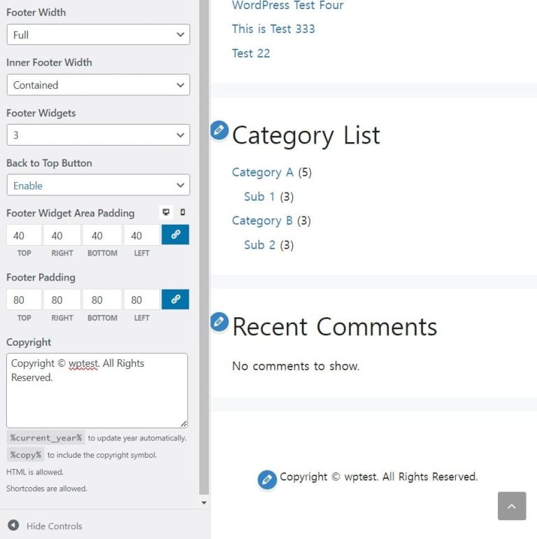 GeneratePress 푸터 저작권 문구 색깔 바꾸는 방법