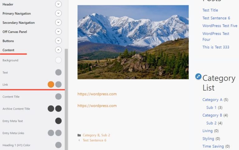 GeneratePress 본문 링크만 색깔 바꾸는 방법